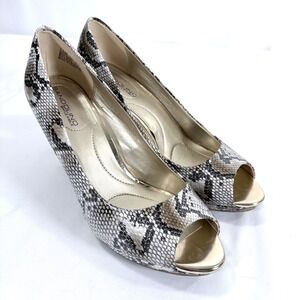 Bandolino B Flexible Snake Print Peep Toe Heels Women's Size 7.5 M Mob Wife